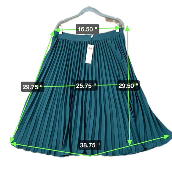Kate Kasin Pleated Midi Swing Skirt Dark Green Elastic Waist Lined Women's 2XL - Picture 5 of 11
